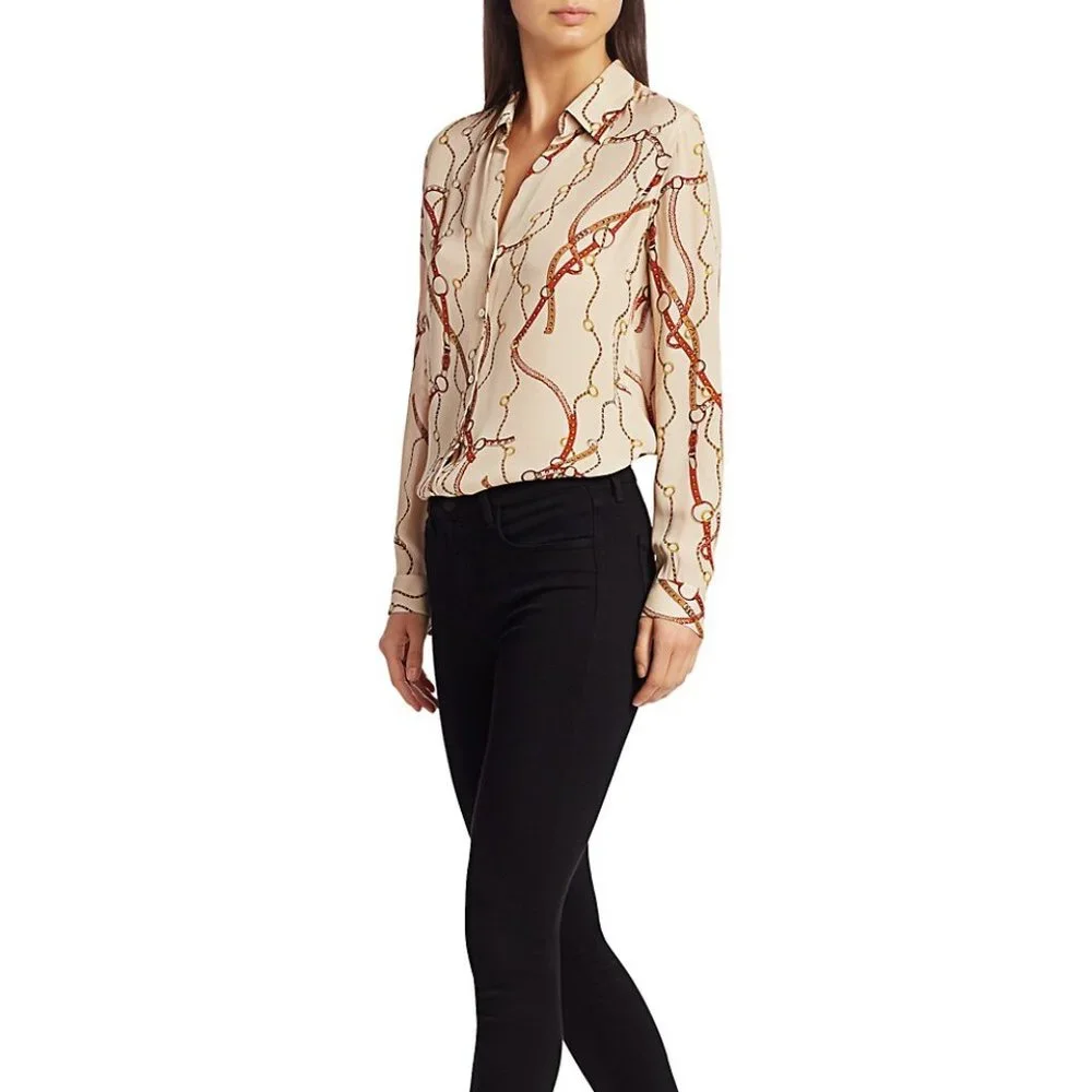 Nina Belt Print Silk Blouse from L'AGENCE - Picture 3 of 9